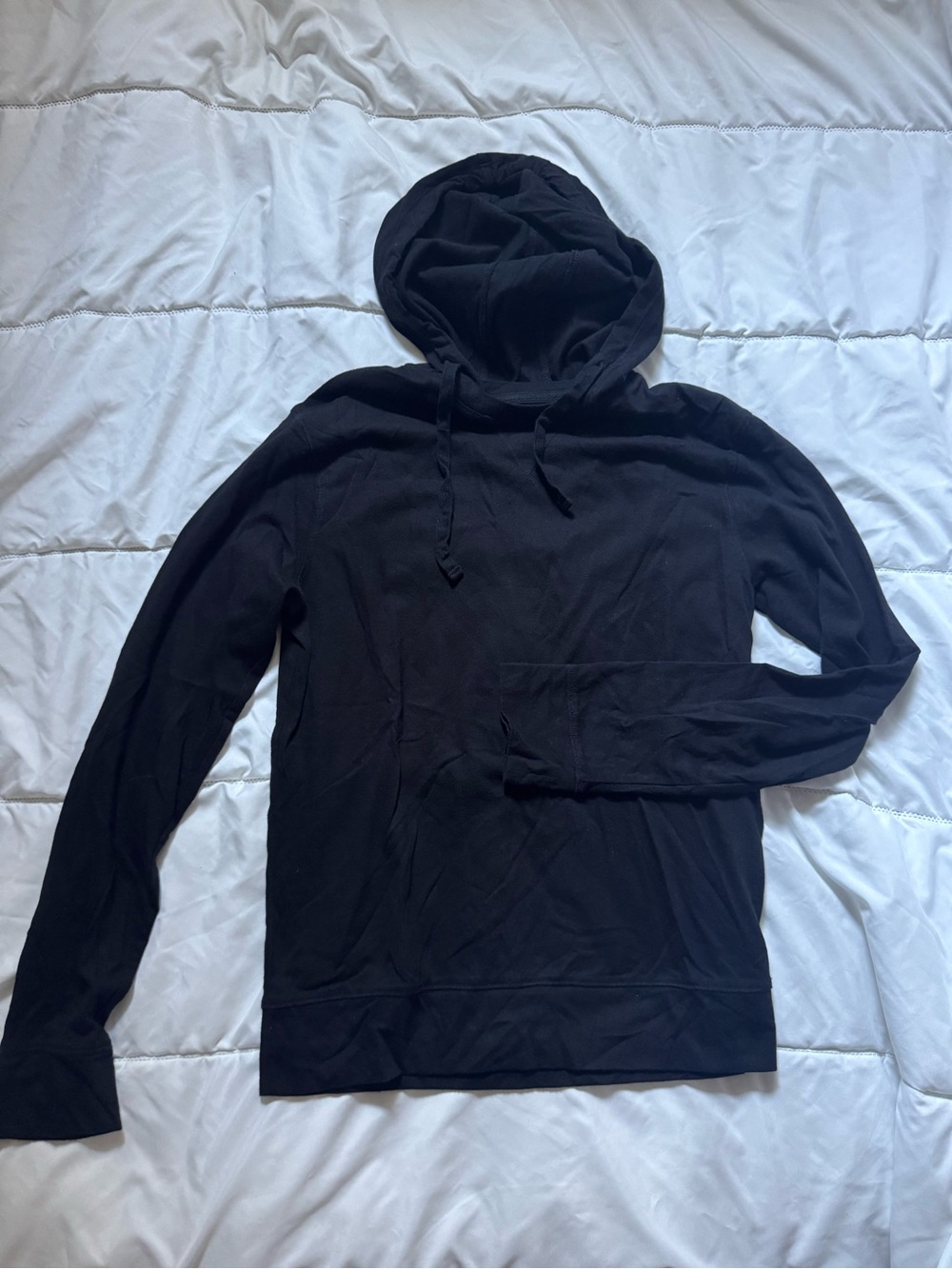 Black Hooded Long-Sleeve Pullover
